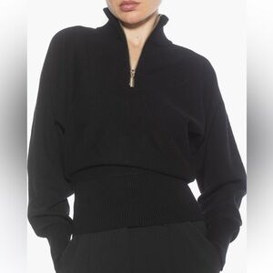 Alexia Admor Black Niko Quarter Zip-Up Sweater